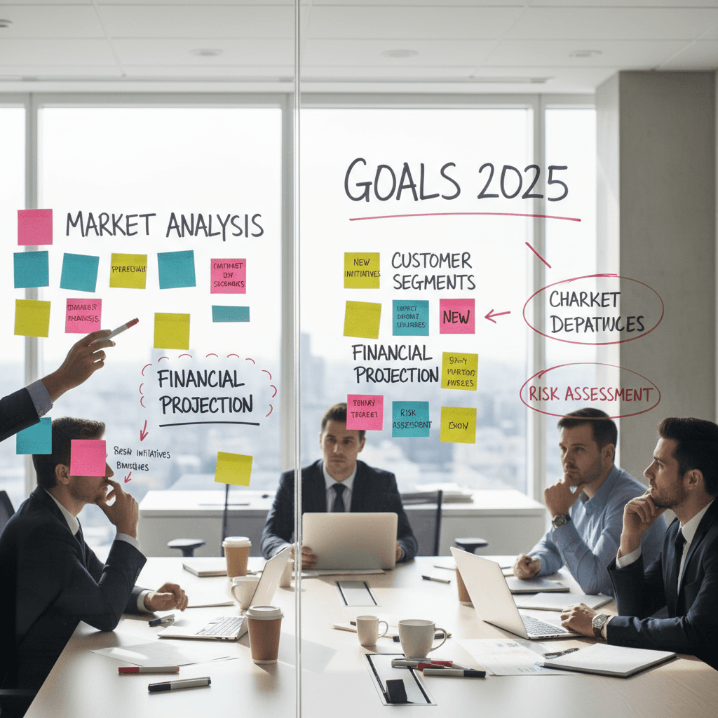 Strategic planning on glass wall