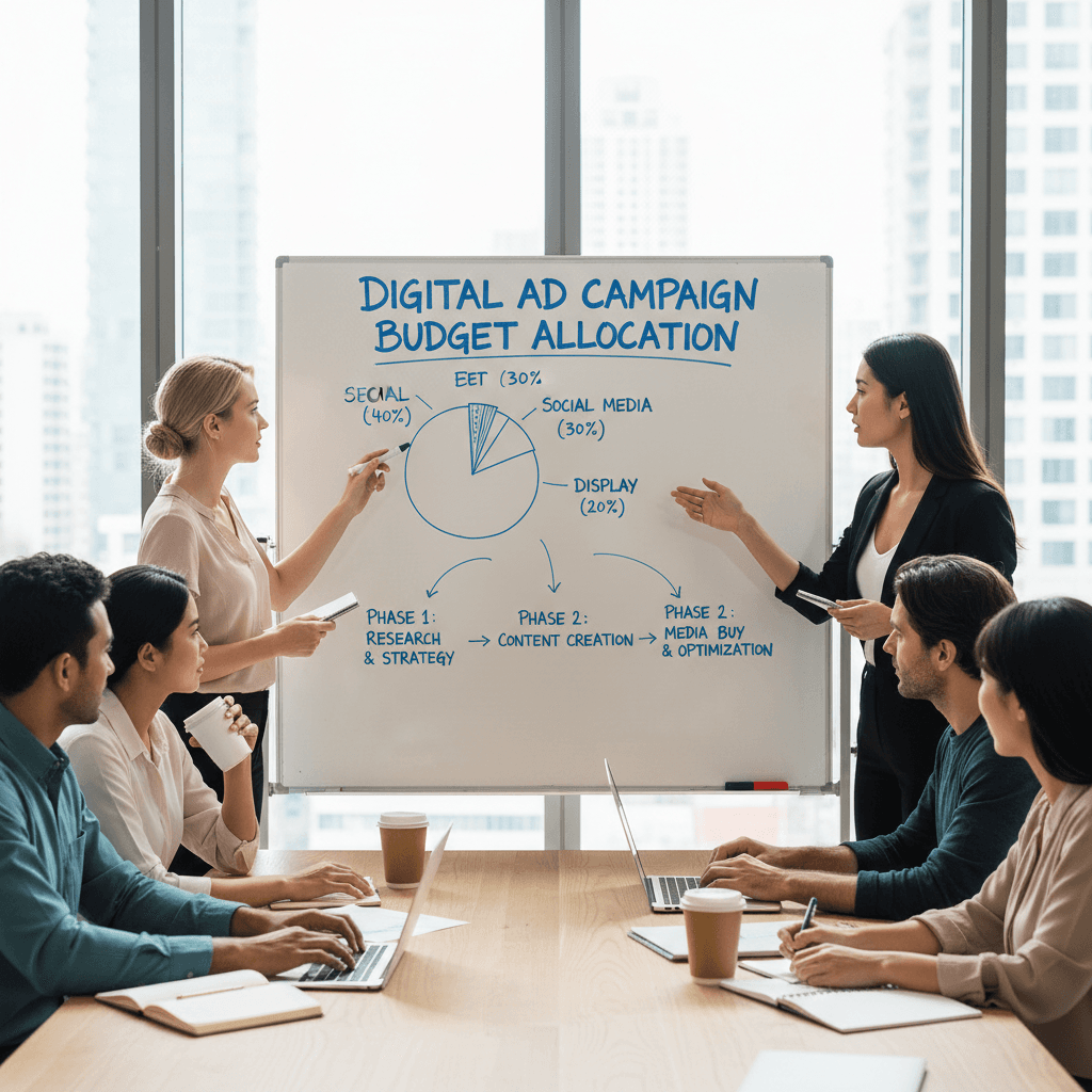 Ad budget planning on whiteboard